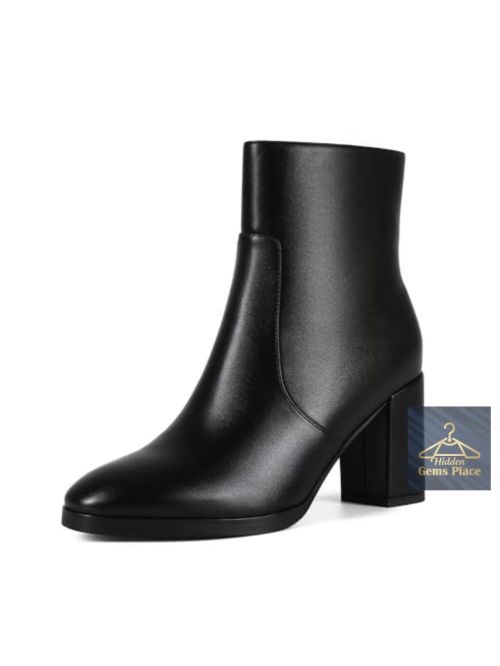 Women's Chunky Block Heel Ankle Booties Side Zip Round Toe Faux Leather